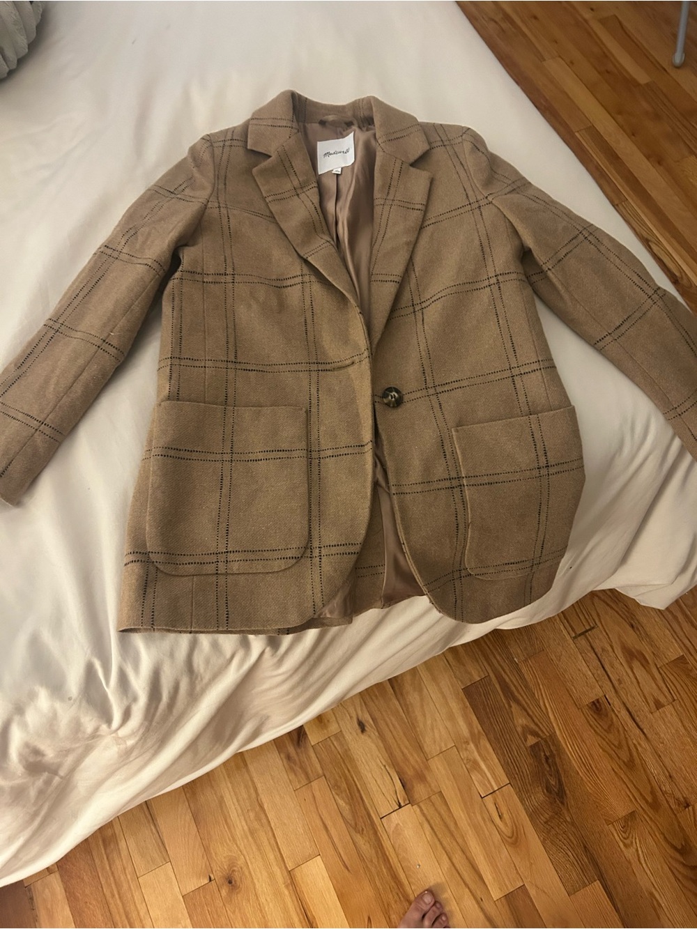 Madewell Tan Plaid Single-Button Blazer